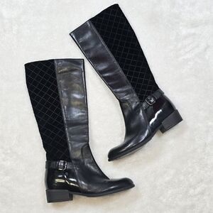 Sesto Meucci Leather-Suede Knee High Boots Sz. 8.5 Block Heel Riding Boots